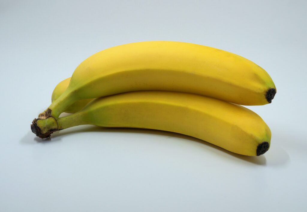 three banana fruits on white background: cooling, moistening nutrition, great if that's what you need!